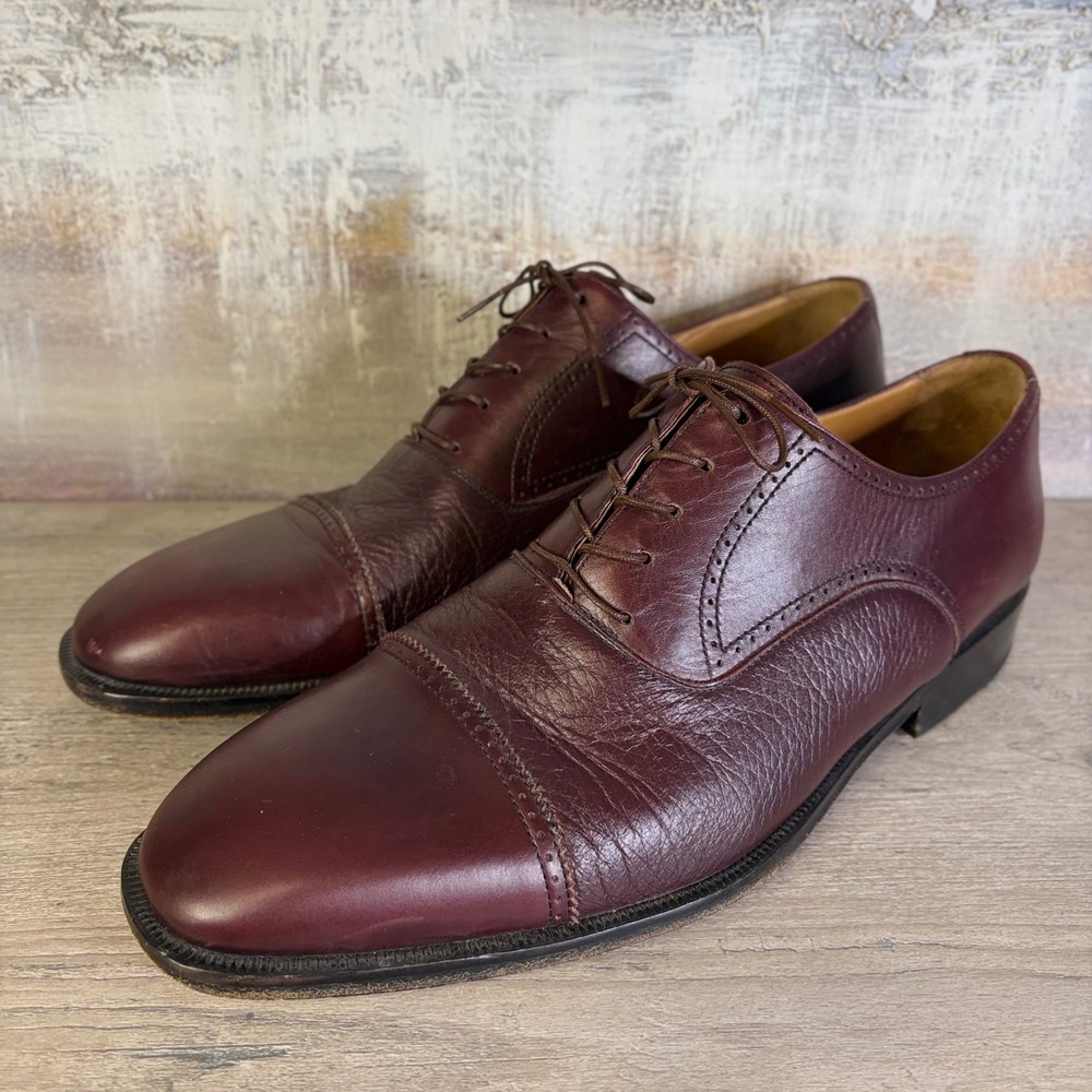 Magnanni Mens Burgundy Leather Cap Toe Brogue Oxford Dress Shoes EU 44.5 US 11 M